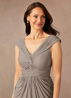 Azazie Lisolette Mother of the Bride Dresses Taupe Sheath Pleated Mesh Dress image7