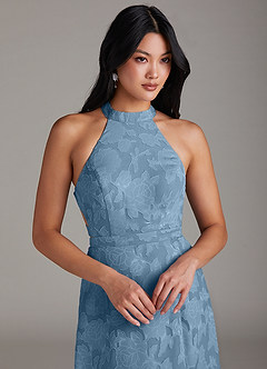 Azazie Clarice Abiti da Damigella Abito A-Line in Burnout Floreale Spacco Laterale Blu Acciaio image5