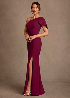 Azazie Haddie Mother of the Bride Dresses Burgundy Sheath One Shoulder Stretch Crepe Dress image3