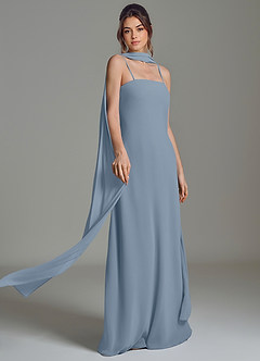 Azazie Ilana At-home Try On Dresses Dusty Blue A-Line Strapless Chiffon Dress image7