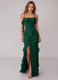 Azazie Malia Abiti da Damigella Abito Tubino in Chiffon Increspato Smeraldo image1