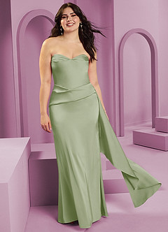 Barbie ♥ Azazie Vestidos de damas de honor Vestido de Salvia Polvorienta de Satén Elástico de Corte Recto Convertible con Sin tirantes image9