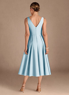 Azazie Fulton vestidos de madre de la novia Vestido de Azul Cielo de Satén Elástico de Corte En A con Plisado image3