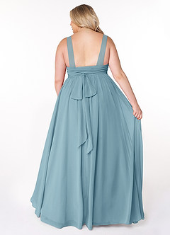 Azazie Kora Jurken voor bruidsmeisjes Jurk van Chiffon met A-Lijn Geplooid Mystiek Blauw image8