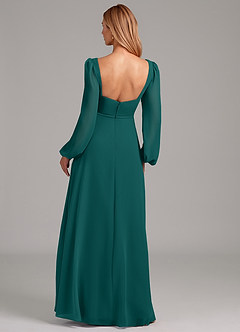 Azazie Simone Bridesmaid Dresses Peacock A-Line Long Sleeve Chiffon Dress image2