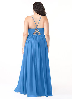 Azazie Aaida Bridesmaid Dresses Blue Jay A-Line Corset Chiffon Dress image8