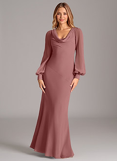 Azazie Rylina Bridesmaid Dresses Desert Rose Mermaid Long Sleeve Chiffon Dress image5