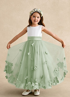 Azazie Vi Flower Girl Dresses Dusty Sage A-Line Sleeveless Tulle Dress image5