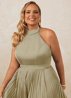 Christian Siriano Bridal for Azazie 1007 Bridesmaid Dresses Moss Green A-Line Pleated Stretch Satin Dress image14