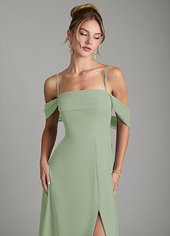 Azazie Mercedes Jurken voor bruidsmeisjes Jurk van Chiffon met A-Lijn Off the Shoulder Stoffige Salie image3