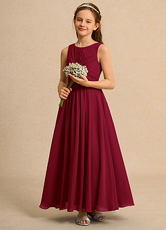 Azazie Ducky Junior Formal Blumenmädchenkleider A-Linie Plissee Chiffon Kleid Burgunderrot image6