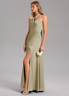 Azazie Tracie Bridesmaid Dresses Moss Green A-Line Side Slit Stretch Satin Dress image6