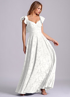Azazie Leilani Vestidos de damas de honor Vestido Blanco de Devorado Floral de Línea A con Escote corazón image6
