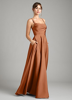 Azazie Shaude Bridesmaid Dresses Copper A-Line Pleated Stretch Satin Dress image6