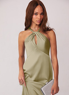 Barbie ♥ Azazie At-home Try On Dresses Barbie Pink Sheath Stretch Satin Dress image6