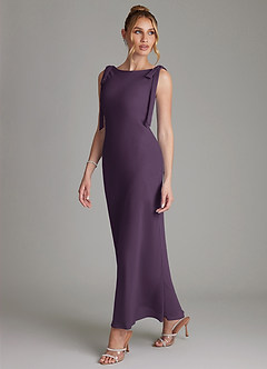 Azazie Luddie Bridesmaid Dresses Plum Mermaid Bow Chiffon Dress image1