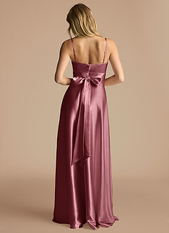 Azazie Oliana Bridesmaid Dresses Desert Rose A-Line Pleated Metallic Satin Dress image3