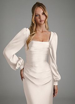 Azazie Brianna Bridesmaid Dresses White Alabaster Mermaid Corset Stretch Satin Dress image3