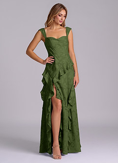 Azazie Sloane Robes de demoiselle d'honneur Robe Trapèze en Blumen-Burnout Encolure en Forme de Cœur Olive image4
