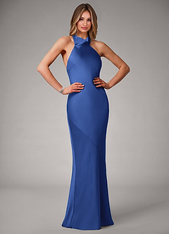 Azazie Velli Bridesmaid Dresses Royal Blue Mermaid Stretch Satin Dress image1