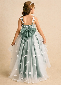 Azazie Darlina Flower Girl Dresses Ivory Eucalyptus Ball-Gown Lace Tulle Dress image7
