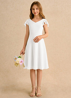 Azazie Narin Girls Formal Sukienki dla dziewczynek sypiących kwiaty Linia A z rękawami Szyfon Długość do kolan Sukienka image3