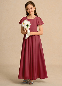 Azazie Joss Flower Girl Dresses Pomegranate A-Line with Sleeves Chiffon Dress image12