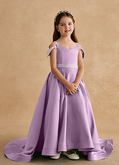 Azazie Jodi vestidos de niña de las flores Vestido de Glicinia de Satin Mate de Corte En A image4