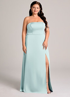 Azazie Wren Brudtärnklänningar Klä av A-Linje i Stretch Satin Axelbandslös Dimma Konvertibel image9