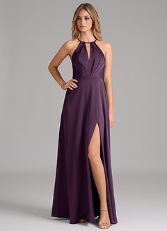 Azazie Evalleen Brudtärnklänningar Klänning av A-Linje i Stretch Satin Plisserad Plommon image1