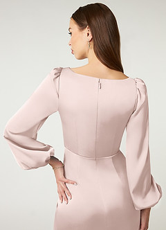 Azazie Mel Brudtärnklänningar Klänning av Tubklänning i Stretch Satin Långärmad Rodnande Rosa image6