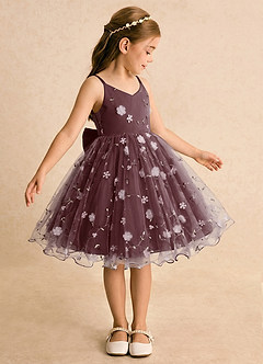 Azazie Junebug Blumenmädchenkleider Ballkleid Spaghetti Riemen Tüll Kleid Sangria image4