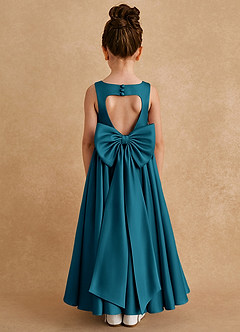 Azazie Bettie Flower Girl Dresses Ink Blue A-Line Bow Matte Satin Dress image1