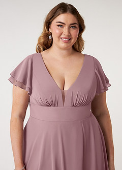 Azazie Ashika Final Sale Dusty Blue A-Line V-neck Ruched Chiffon Dress image13