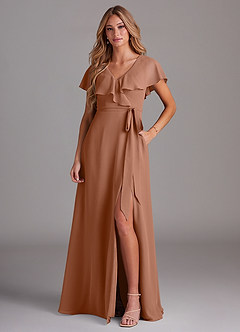 Azazie Lainey Abiti da Damigella Abito A-Line in Chiffon Con Tasche Bronzo image1