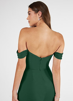 Azazie Kit Bridesmaid Dresses Dark Green Mermaid Off the Shoulder Mesh Dress image7