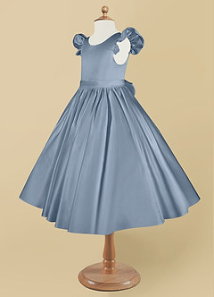 Azazie Violeta Blumenmädchenkleider Ballkleid Schleifen Matte Satin Kleid Staubblau image9