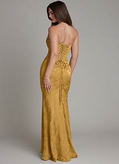 Azazie Electra Bridesmaid Dresses Marigold Jacquard Mermaid Corset Floral Jacquard Dress image2