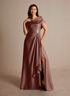 Azazie Branford Mother of the Bride Dresses Espresso A-Line Pleated Stretch Satin Dress image6