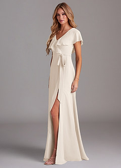 Azazie Lainey Bridesmaid Dresses White Alabaster A-Line with Pockets Chiffon Dress image4