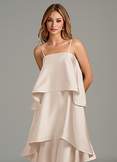 Azazie Azalea Robes de demoiselle d'honneur Robe Trapèze en Satin extensible Drapé Albâtre Blanc image3