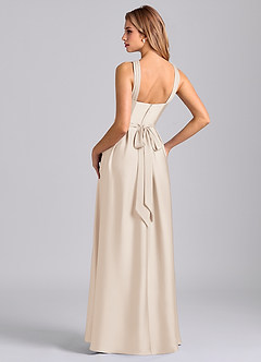 Azazie Dixie 신부 들러리 드레스 A라인 주름진 스트레치 새틴 바닥 길이 드레스 image5