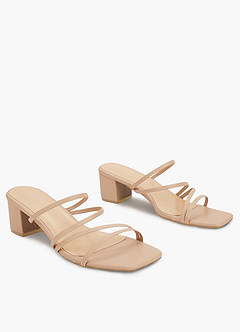 front Nude Strap Low Heel Sandals