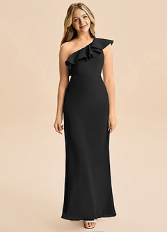 Azazie Alissa Junior Black A-Line Ruched Chiffon Dress image5