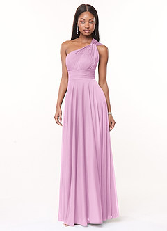 Azazie Charlize Final Sale Candy Pink A-Line One Shoulder Mesh Dress image2