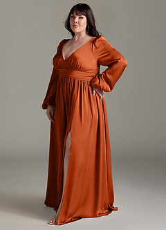Azazie Norah Bridesmaid Dresses Burnt Orange A-Line Stretch Satin Dress image11