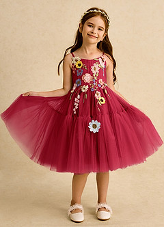 Azazie Osea Flower Girl Dresses Scarlet Ball-Gown Pleated Tulle Dress image8