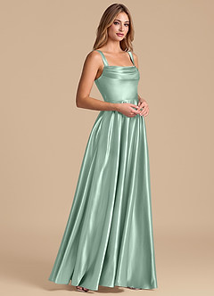 Azazie Shaude Bridesmaid Dresses Agave A-Line Pleated Metallic Satin Dress image4