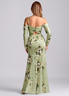 Azazie Hallie Jurken voor bruidsmeisjes Converteerbaar Jurk van Stretch Satijn met Zeemeermin Off-the-shoulder lange mouw Bloemenranken image6