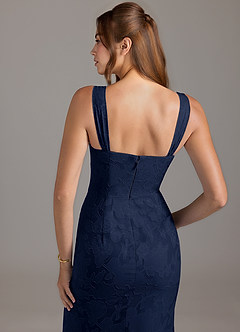 Azazie Denice Bridesmaid Dresses Dark Navy A-Line Pleated Floral Burnout Dress image2